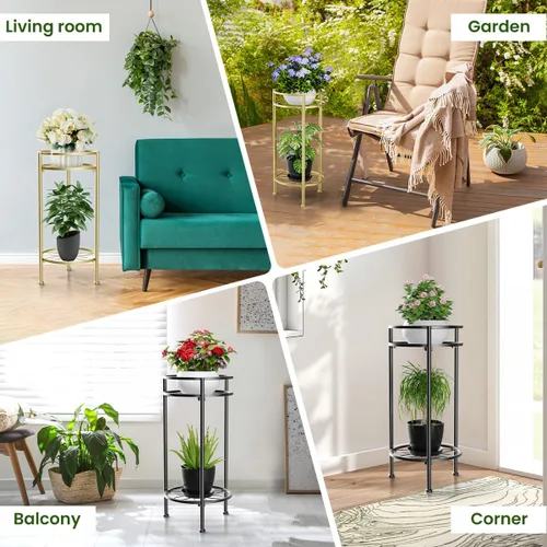 Miniatura 6 de H HOMEXIN Soporte para Plantas de Interior, Soporte de Metal Alto para Plantas de 2 Niveles 23.4" Soporte para Múltiples Plantas, Estante de Flores