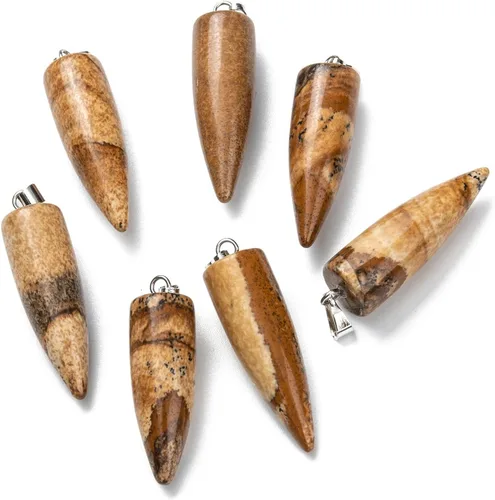 Miniatura 11 de Colgantes de piedras preciosas naturales en forma de bala, hallazgos de latón de platino, colgantes de chakras puntiagudos, encanto de piedra