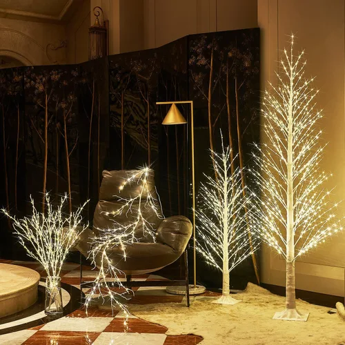 Miniatura 4 de Hairui Árbol blanco iluminado con 450 luces LED de hadas de 1.22 metros, árbol alpino con luces enchufable para decoración de invierno, hogar