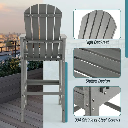 Miniatura 8 de Giantex Taburete de bar HDPE para exteriores, silla Adirondack alta con reposabrazos y reposapiés, taburete de bar de 30 pulgadas de altura de Gris