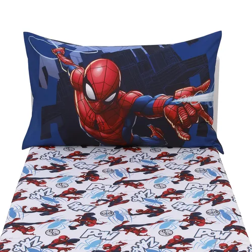 Miniatura 5 de NoJo Marvel Spider-Man to The Rescue - Juego de sábanas de 2 piezas para niños pequeños, color rojo, blanco y azul, sábana bajera ajustable