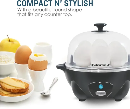 Miniatura 4 de Elite Gourmet EGC710DKG Cocedor Rápido de Huevos, 7 Huevos Hervidos Fáciles de Pelar, Duros, Medianos, Suaves, Escalfador, Máquina para Omelettes