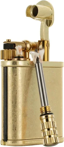 Miniatura 6 de 2 en 1 Lighetr - Encendedor de queroseno con brazo de elevación permanente, estilo antiguo, con fósforo permanente (bronce)