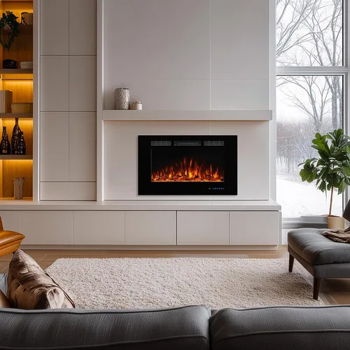 Miniatura 2 de Chimenea eléctrica de 36 pulgadas para empotrar y colocar en la pared, insertos de chimenea multicolor con 5 atenuadores, control remoto