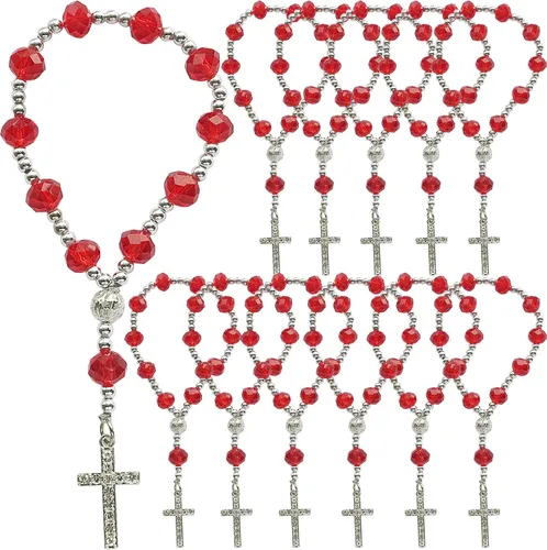 Miniatura 8 de 12 pulseras de rosario de cristal con diamantes de imitación, cruz, bautismo, boda, primera comunión, recuerdo de quinceañera, regalo conmemorativo