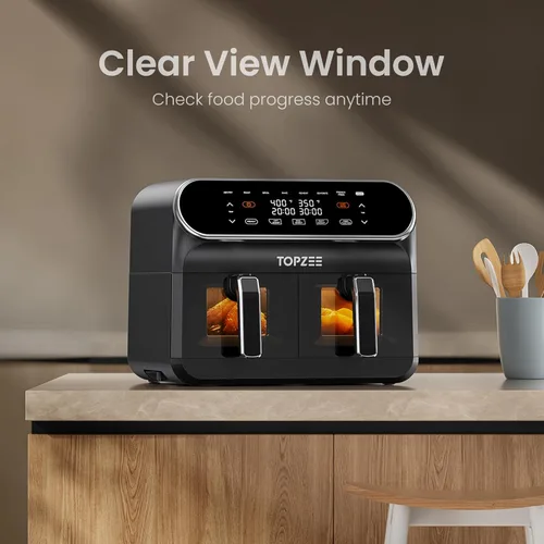 Miniatura 2 de TOPZEE Freidora de aire grande de 8 cuartos de galón, freidora de aire de doble cesta con ventanas de fácil visión, precalentar, freír con aire