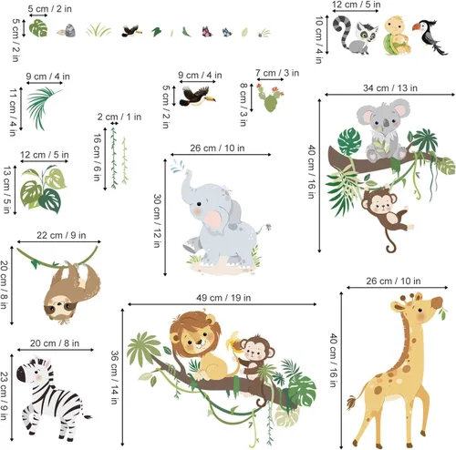 Miniatura 4 de decalmile Calcomanías de Pared de Rama de Árbol de Animales de la Selva Safari Mono Jirafa León Pegatinas de Pared Guardería Habitación de Niños
