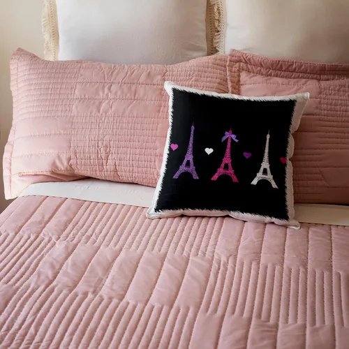 Miniatura 5 de 3dRose Girly Eiffel Tower - rosa intenso, morado, negro, Torres de París, corazones de amor con estilo francés moderno Francia, funda de almohada