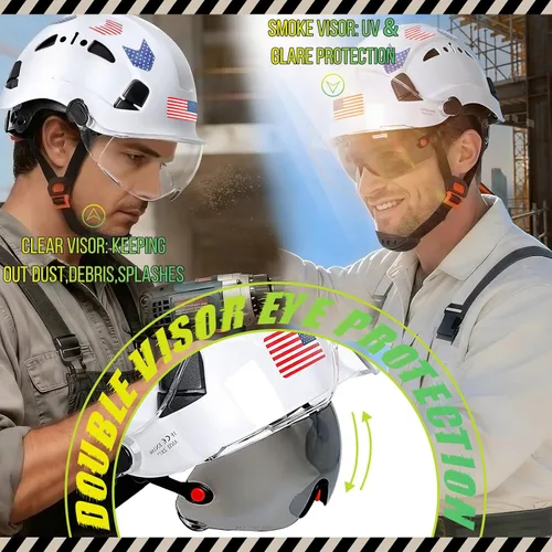 Miniatura 3 de Construction Hard Hats with Clear and Tinted Visor - OSHA Approved ANSI Z89.1 Dual Eye Protection Black Hard Hat with Chin Straps for Men Sombrero