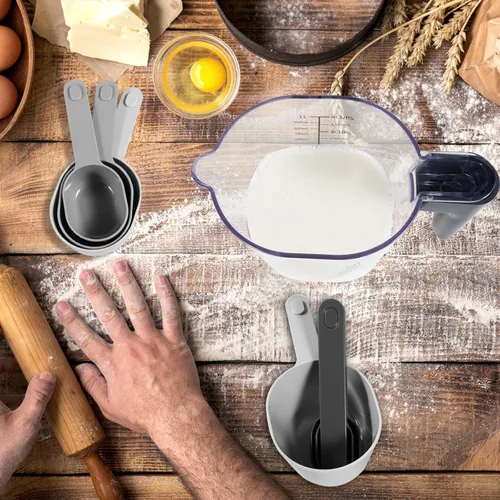 Miniatura 3 de Juego de tazas y cucharas medidoras Recogwood de 10 piezas, taza medidora apilable con tapa, juego de cucharas medidoras para la cocina, para 10