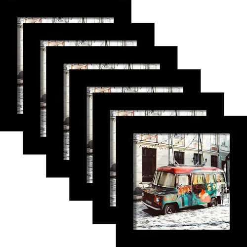 Marcos de fotos negros cuadrados de 4x4 pulgadas, 6 unidades, madera natural clásica, para montaje en pared y pantalla de mesa