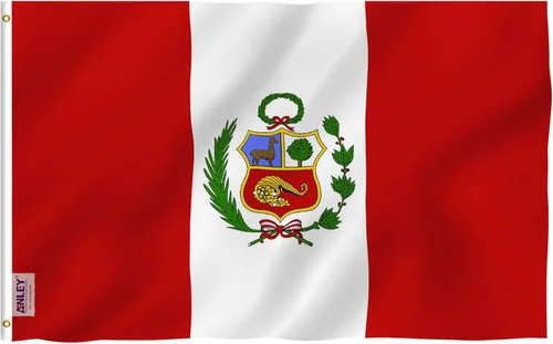 Anley Fly Breeze - Bandera de Perú de 3 x 5 pies, color vivo y a prueba de decoloración, cabecera de lona y doble costura, banderas nacionales
