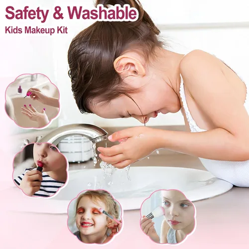 Miniatura 9 de Kit de maquillaje 60 en 1 para niños, con espejo de maquillaje LED de 3 colores real lavable, juegos de maquillaje para niñas de 5 a 8 años, regalo