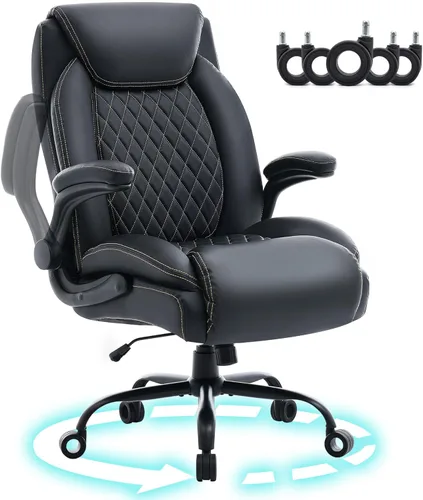 Silla de oficina grande y alta de 600 libras, escritorio ejecutivo ergonómico resistente con reposabrazos ajustables, asiento ancho, tela de piel