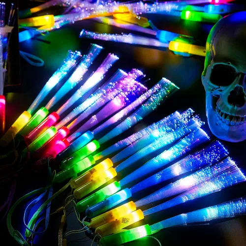 Lewtemi 48 varitas de fibra brillante con luz LED, varitas de fibra óptica LED intermitentes, recuerdos de fiesta ópticos, coloridos, funcionan con