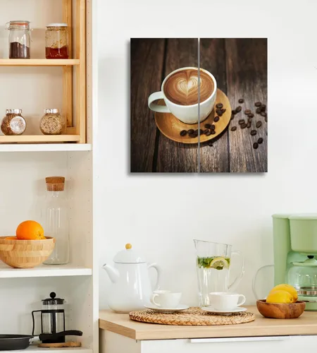 Miniatura 3 de Lienzo decorativo para pared, juego de 2 piezas, impresiones decorativas con múltiples paneles divididos, imagen de café latte de 24 x 24 pulgadas