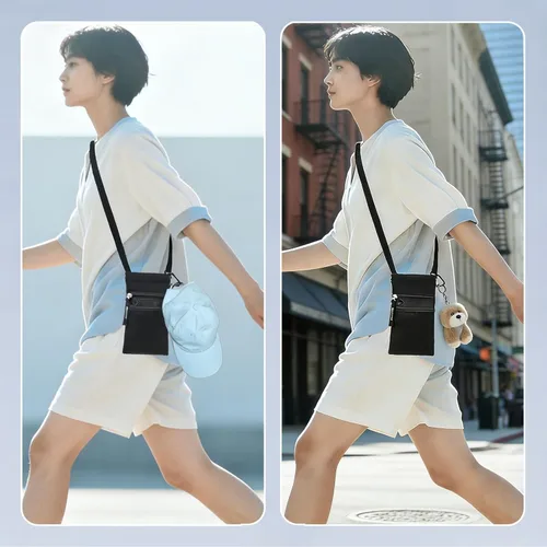 Miniatura 8 de Bolso cruzado para teléfono con soporte para botella de agua, bolsa multifunción para teléfono celular con cremallera y bolsillos de malla, correa
