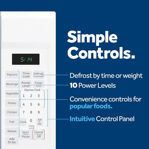 Miniatura 4 de GE Horno microondas para encimera, 1.4 pies cúbicos, capacidad de 1,100 vatios, 7 ajustes de cocción automática, tecnología de bloqueo infantil