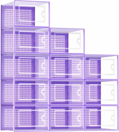 Miniatura 8 de Kuject Cajas grandes de almacenamiento de organizadores de zapatos para armario, paquete de 12 contenedores apilables de plástico transparente