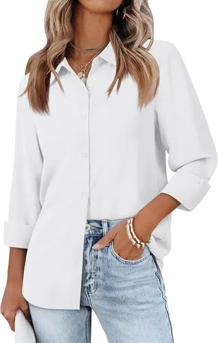 Miniatura 10 de siliteelon Camisas de manga larga con botones de gasa para mujer: blusas de trabajo con cuello para negocios, oficina, vestidos casuales