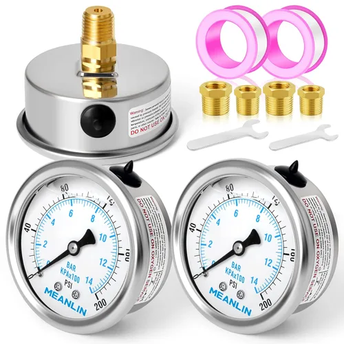 Miniatura 103 de MEANLIN MEASURE - Manómetro de acero inoxidable, relleno de líquido, esfera con cara de 2.5 pulgadas, NPT de 1/4 de pulgada, agua, aceite y gas