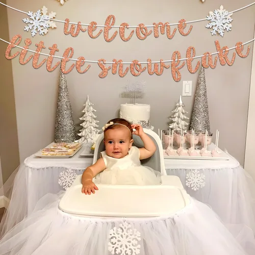 Miniatura 3 de Cartel de bienvenida con diseño de copo de nieve, Oh Baby/Little Sweet Snowflake Bunting Sign, baby shower de invierno, revelación de género