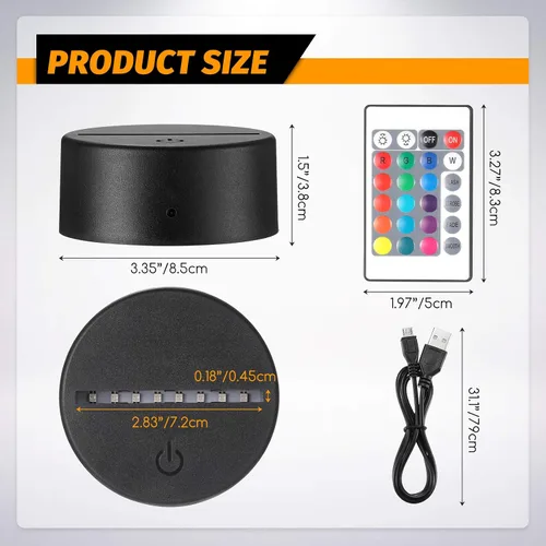 Miniatura 2 de Honoson Base de lámpara LED de noche 3D de 4 piezas, 16 colores, base de exhibición de luces LED con control remoto y cable USB, marco de luces