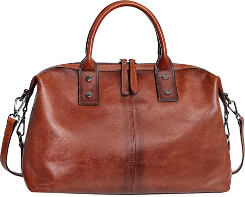 Miniatura 2 de Iswee - Bolso de hombro de cuero genuino, bolso tote con diseño de morral, con asa superior, bolso de gran capacidad, bolso cruzado