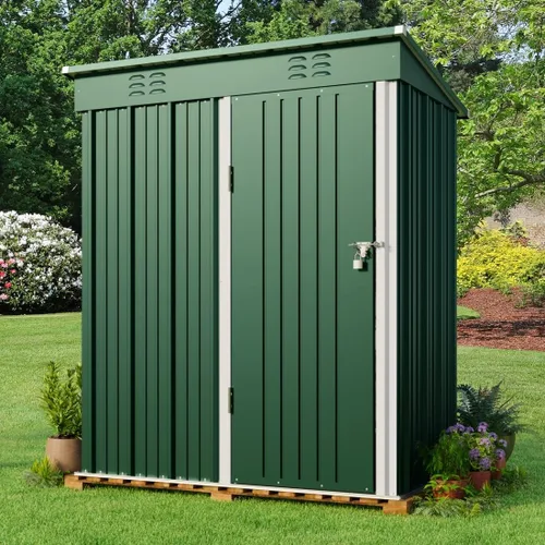 Miniatura 7 de Gizoon Cobertizo de almacenamiento al aire libre de 5 x 3 pies con puerta única con cerradura, cobertizo de metal galvanizado con ventilación