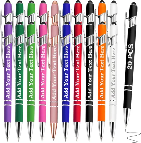 Miniatura 81 de Bolígrafos personalizados a granel grabados personalizados con punta de lápiz capacitivo, bolígrafos personalizados de tinta negra, regalos