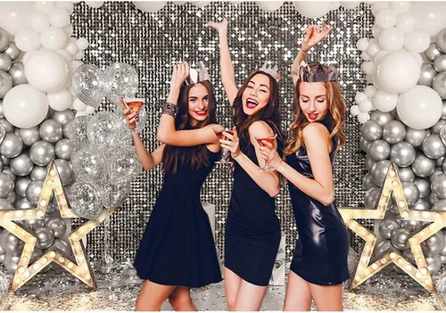 Miniatura 4 de Telón de fondo de fiesta de discoteca plateado con purpurina para mujer, recepción, fotografía, fondo, decoración de mesa de pastel, fondo