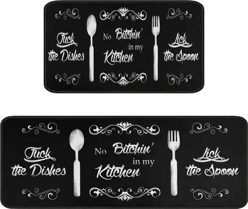 Miniatura 8 de Fat Chef - Juego de 2 alfombras y tapetes de cocina, alfombras rojas para decoración de cocina, tapetes con respaldo de goma antideslizante