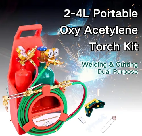 Miniatura 6 de Kit de antorcha de oxiacetileno – Kit de soplete de corte de soldadura portátil con medidores y boquilla larga de latón, tanques de oxi acetileno