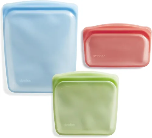 Miniatura 10 de Bolsas de almacenamiento de alimentos reutilizables de silicona Stasher Premium, paquete de 3, multiusos, bolsas de almacenamiento de alimentos