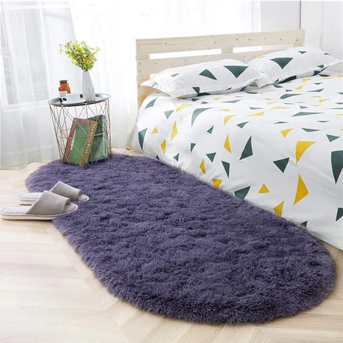 Miniatura 13 de ISEAU Alfombra ovalada esponjosa, moderna de felpa lanuda para dormitorio de niños, extra cómoda, bonita, alfombra de noche para habitación de niños