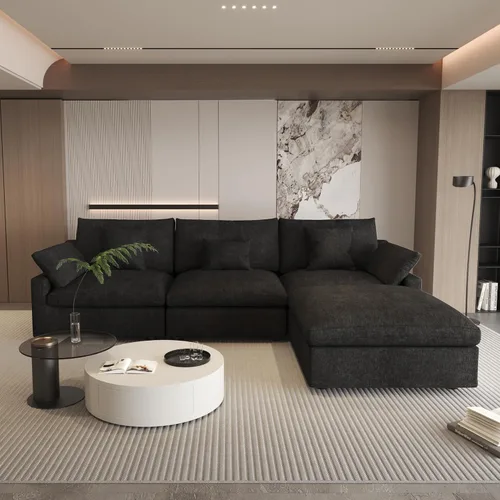Miniatura 41 de WJShome Sofá Seccional Cloud Couch de 83 pulgadas para sala de estar, sofá seccional modular relleno de plumón, sofás en forma de L con otomana