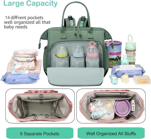 Miniatura 2 de LORADI Large Diaper Bag Tote, Hospital Bag, Baby Shower Essential 14 Pockets, Convertible, Stroller Clips, 3 Insulated Pockets, Water-resistant