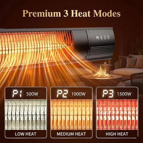 Miniatura 4 de Calentador eléctrico para patio, calentador de pared de 1500 W con control remoto y temporizador de 24 horas, calentador infrarrojo de carbono