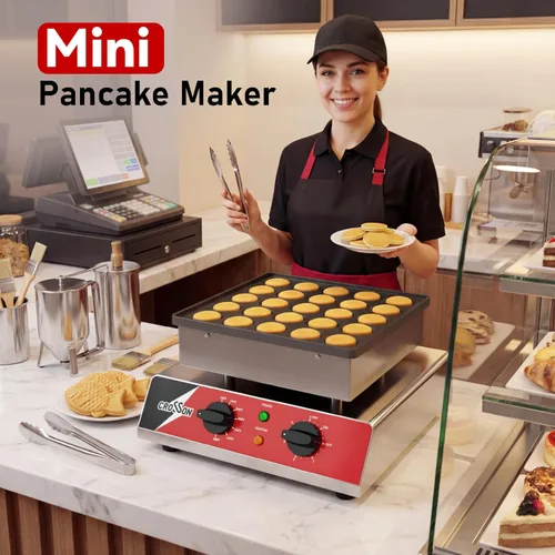 Miniatura 7 de CROSSON Mini máquina para hacer panqueques, 25 unidades de 1.693 in de diámetro holandés para panqueques, parrilla antiadherente de acero