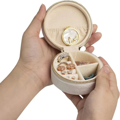 Miniatura 3 de Joyero pequeño de terciopelo de felpa, organizador de almacenamiento de collares, anillos, mini joyero, organizador de viaje para mujeres y niñas