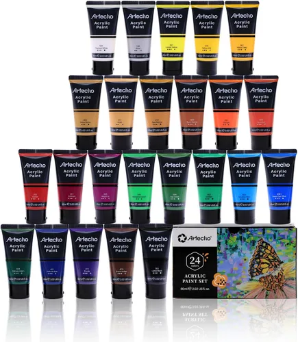 Miniatura 25 de Artecho - Pintura acrílica blanco titanio (120 ml / 4.05 oz), tubos de pintura para manualidades artísticas sobre lienzo, piedra, roca, madera