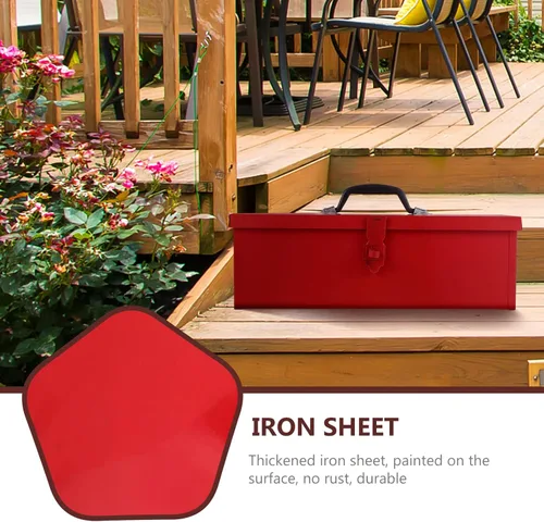 Miniatura 9 de YARNOW Caja de herramientas de hoja de hierro rojo con cerradura, caja de herramientas portátil de metal de 15 x 6.3 x 5.1 pulgadas