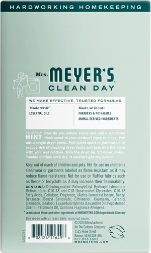 Miniatura 2 de MRS. MEYER'S CLEAN DAY - Hojas para secadora, suavizante de telas, reduce la estática, infundida con aceites esenciales, madera de abedul, 80