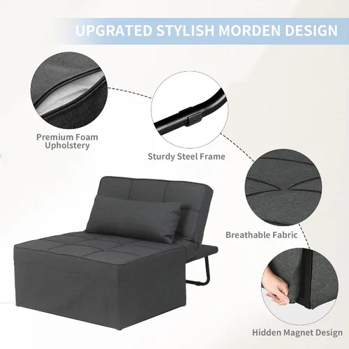 Miniatura 5 de Sofá cama plegable y multifuncional 4 en 1: otomana, cama para invitados moderna con silla reclinable ajustable para habitación pequeña o apartamento