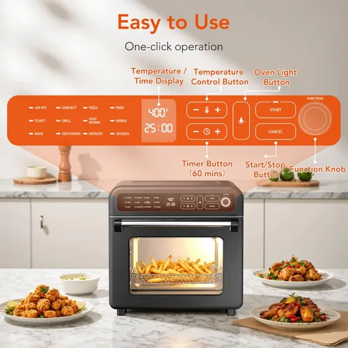 Miniatura 4 de WAA Horno tostador con freidora de aire, combo de horno tostador de 19 cuartos de galón, encimera digital 12 en 1, tostado de convección natural