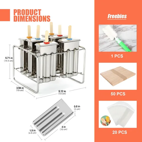 Miniatura 3 de Moldes de paletas de acero inoxidable, juego de 6 moldes para hacer helados, moldes de paletas caseras reutilizables de metal con palos y bolsas