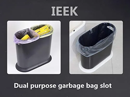 Miniatura 5 de IEEK Bote de basura de plástico con tapa superior de presión, cubo de basura de 2.4 galones / 10 litros, cesta de basura negra moderna para baño