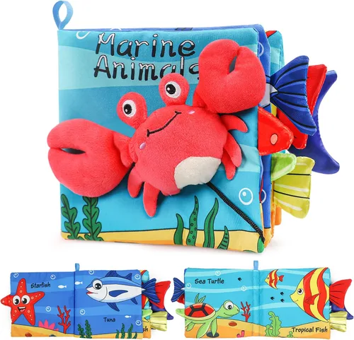 GKDOMS Libros de tela suaves para bebés, libro de tela crujiente para tocar y sentir, juguete para bebé con telas no tóxicas, regalo para la ducha