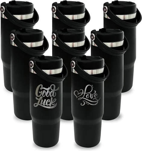 Miniatura 35 de Vaso de 30 onzas con asa superior, vaso aislado al vacío de doble pared con popote abatible, taza de café de viaje de 30 onzas con recubrimiento