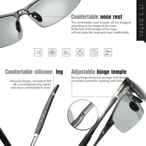 Miniatura 6 de Gafas de sol fotocromáticas para hombres y mujeres, gafas de sol deportivas para conducción, pesca, ciclismo, antirreflejos Marco negro